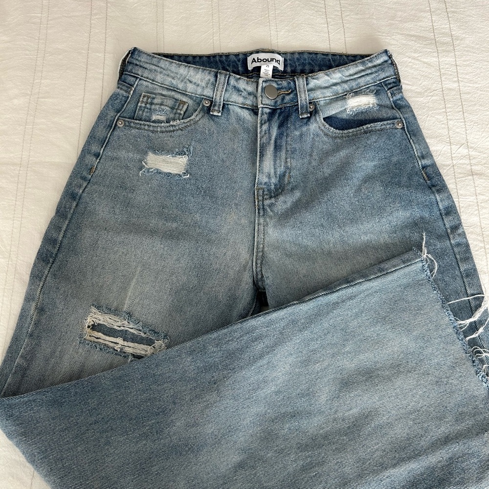 Abound Women's Straight Leg Distressed Blue Jeans